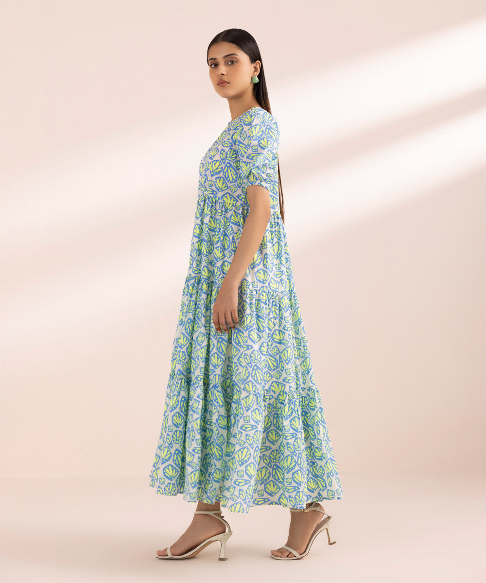 Women's Pret Lawn Blue Printed Tier Dress