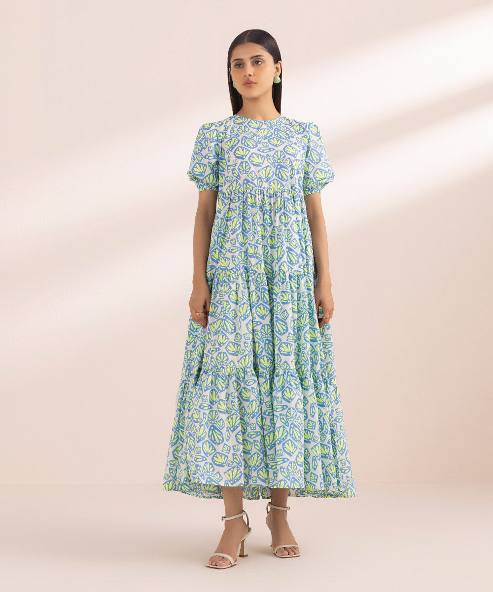 Women's Pret Lawn Blue Printed Tier Dress