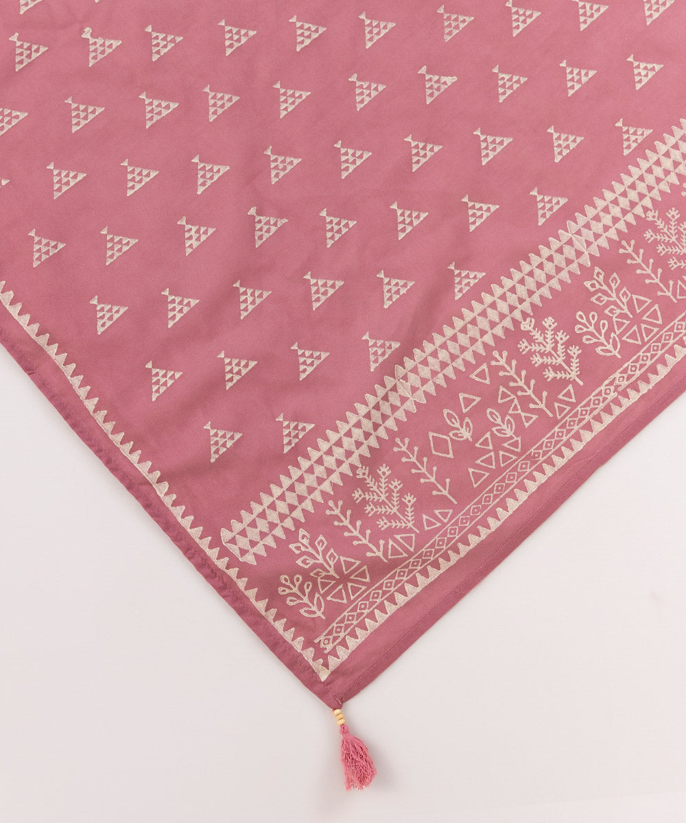 Fine Voile Pink Block Printed Dupatta