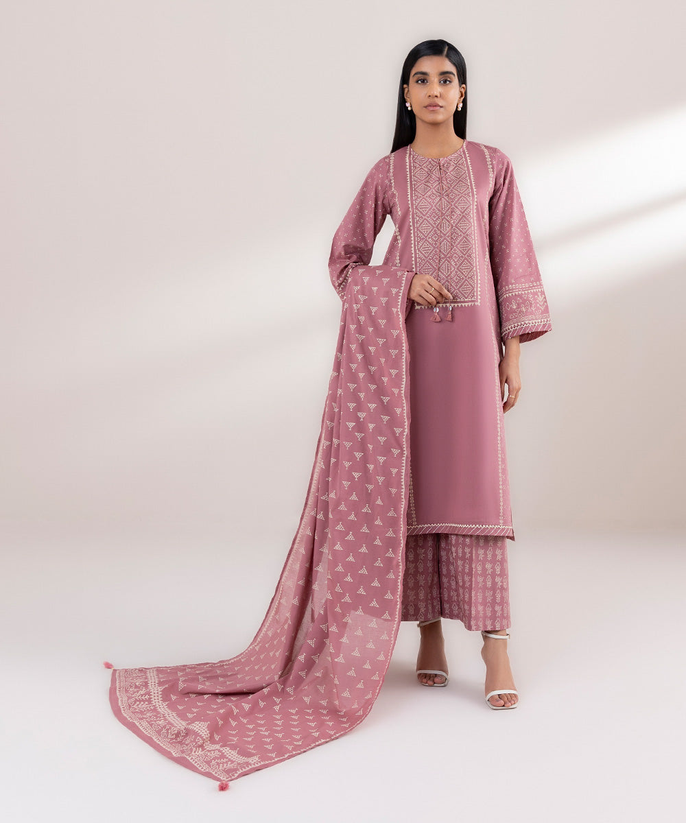 Fine Voile Pink Block Printed Dupatta