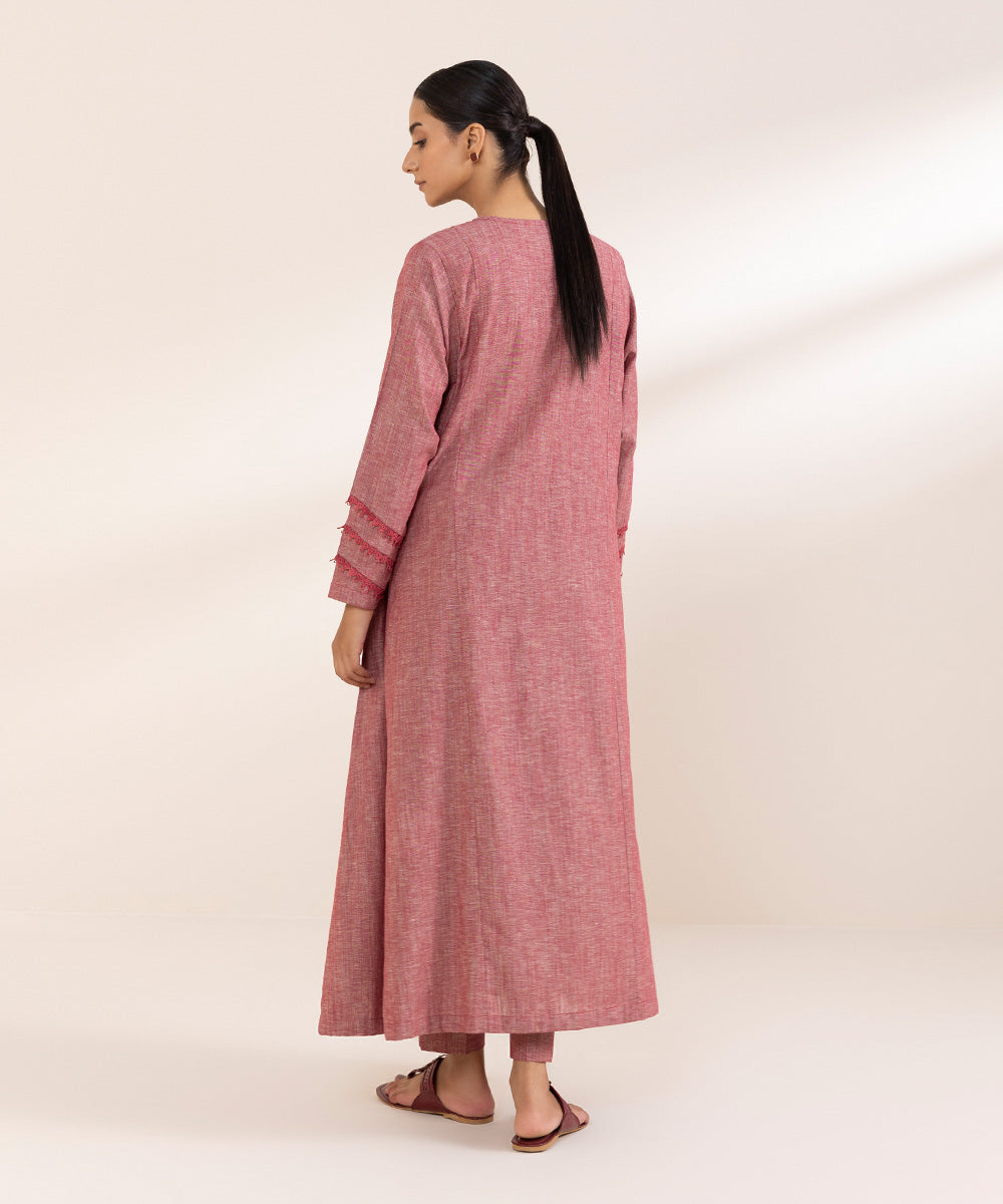 Women's Pret Cotton Linen Pink Solid A-Line Shirt