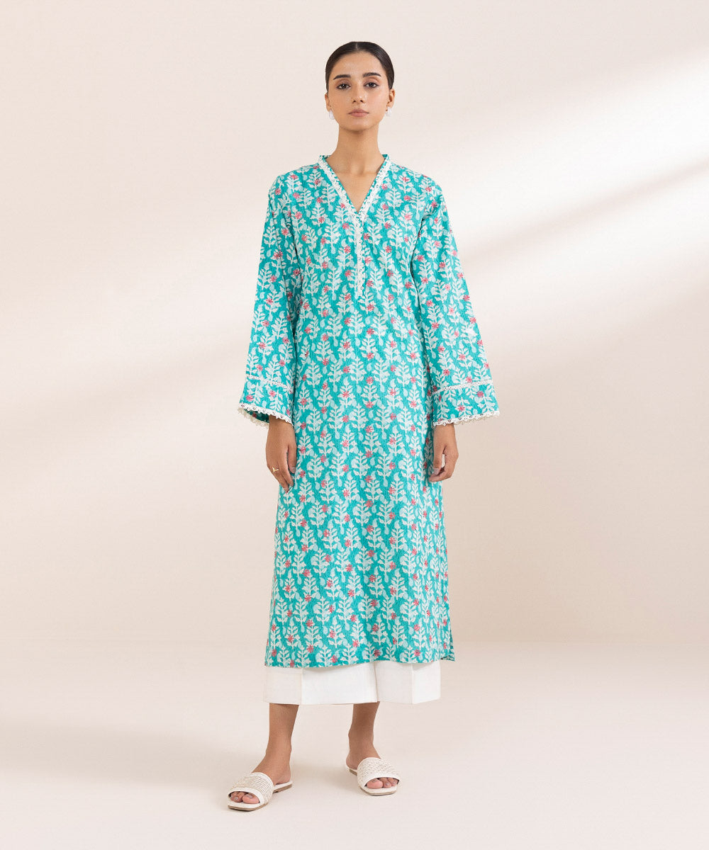 Women's Pret Lawn Blue Embroidered A-Line Shirt