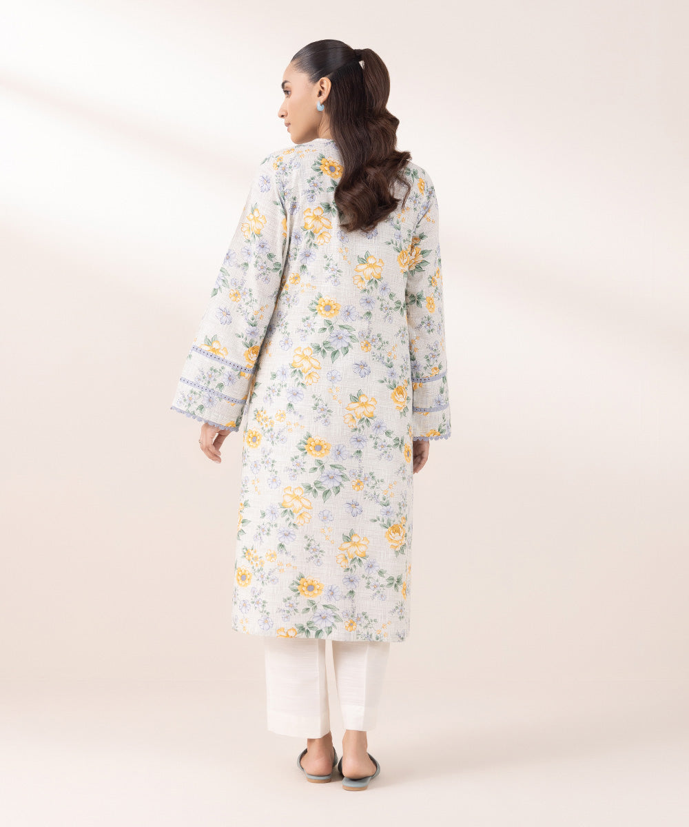 Women's Pret Khaddar Printed Off White A-Line Shirt