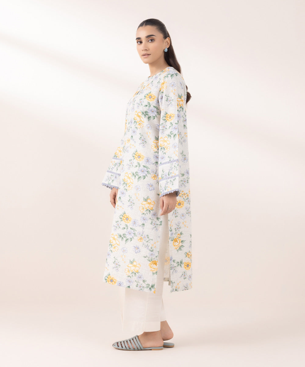 Women's Pret Khaddar Printed Off White A-Line Shirt