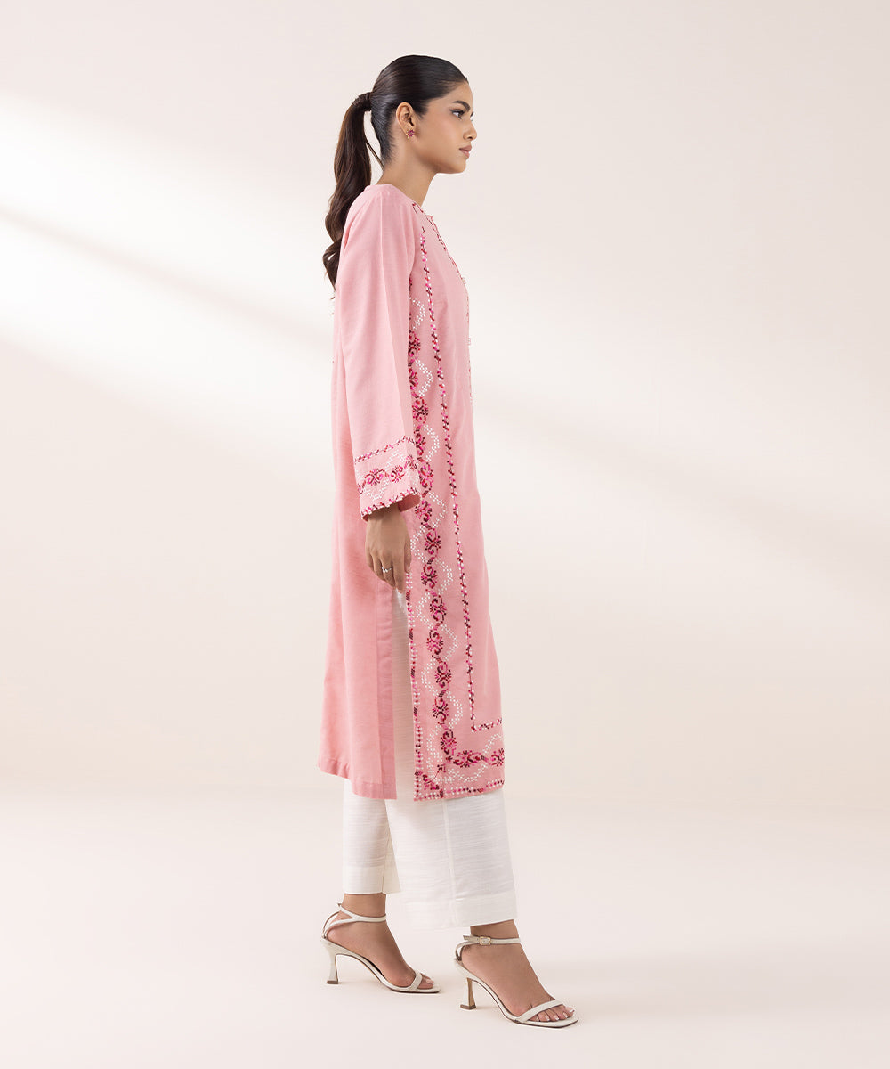 Women's Pret Khaddar Embroidered Light Pink A-Line Shirt