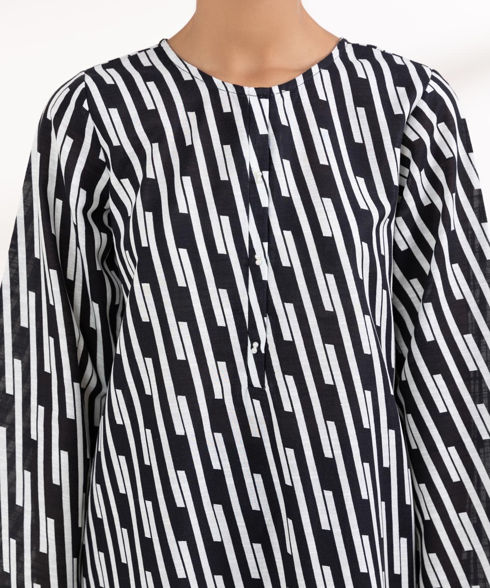 Women's Pret Khaddar Printed Black A-Line Shirt