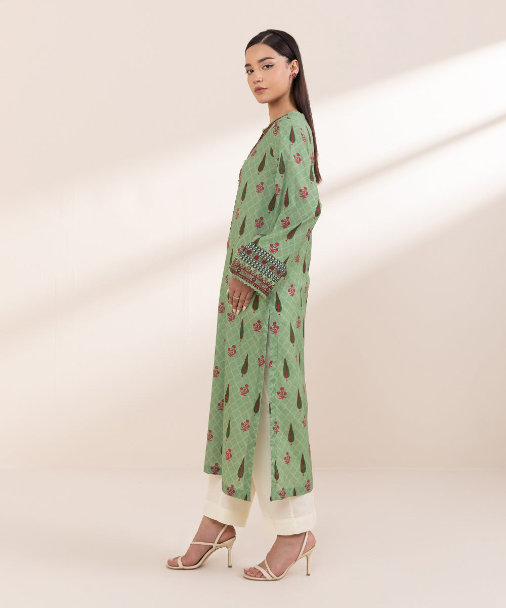 Women's Pret Lawn Embroidered Green A-Line Shirt