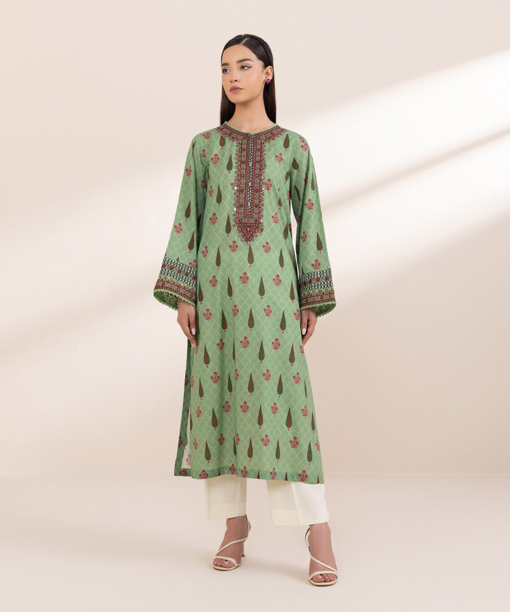 Women's Pret Lawn Embroidered Green A-Line Shirt