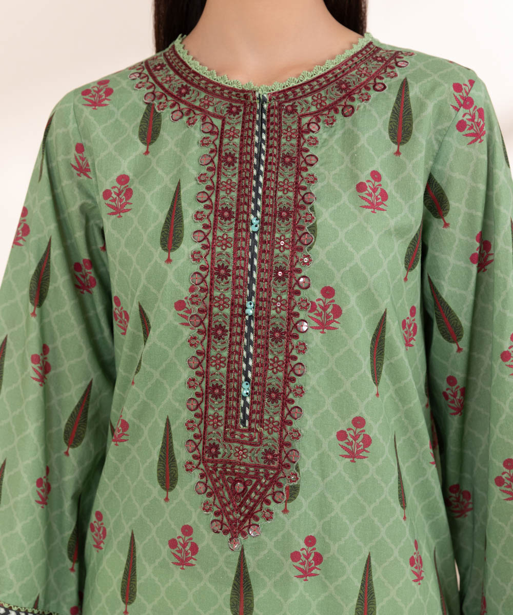 Women's Pret Lawn Embroidered Green A-Line Shirt