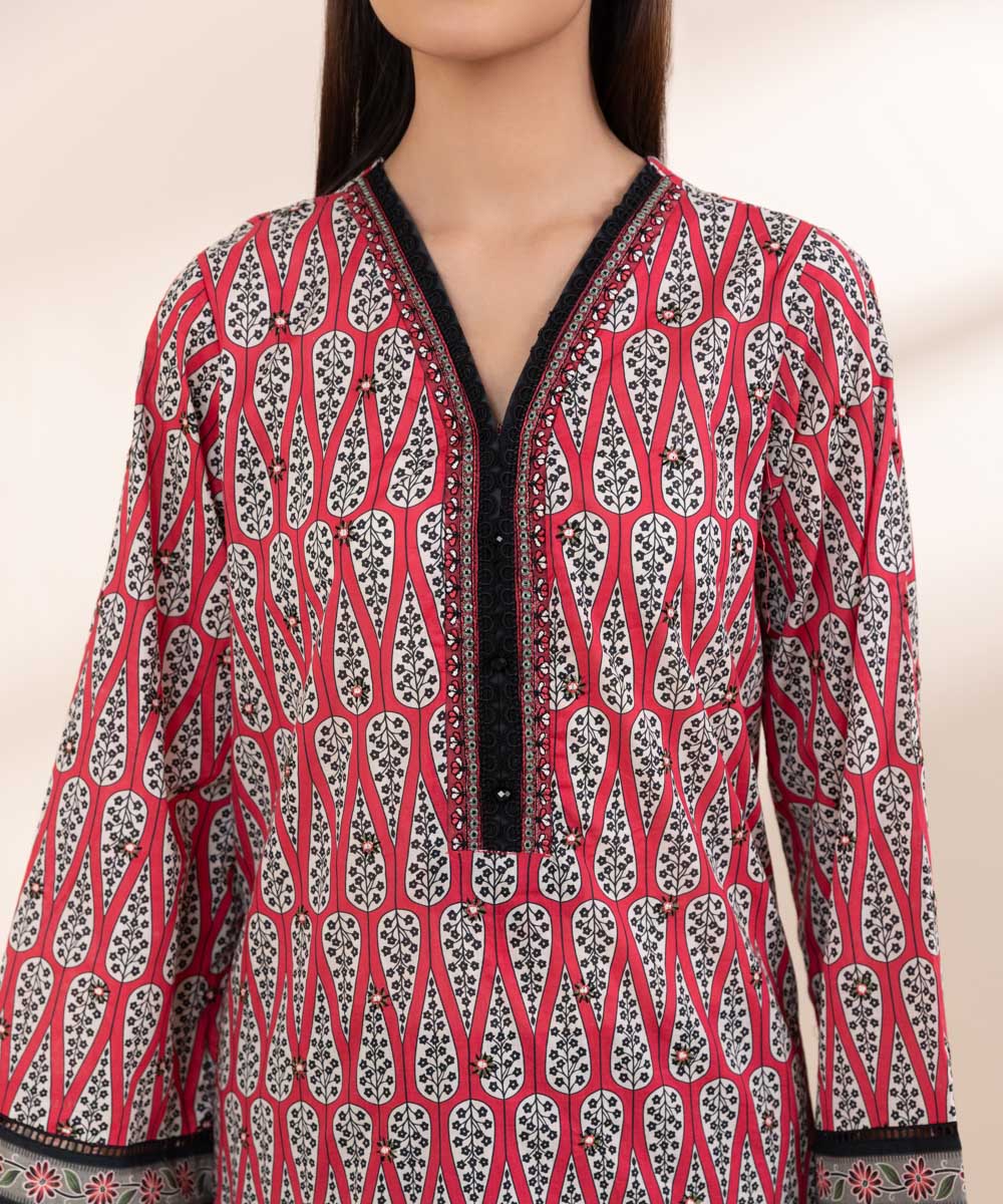 Women's Pret Lawn Embroidered Red A-Line Shirt