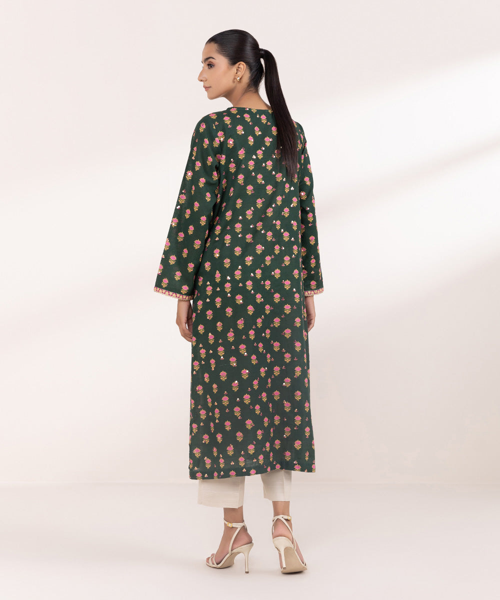 Women's Pret Khaddar Green Embroidered A-Line Shirt