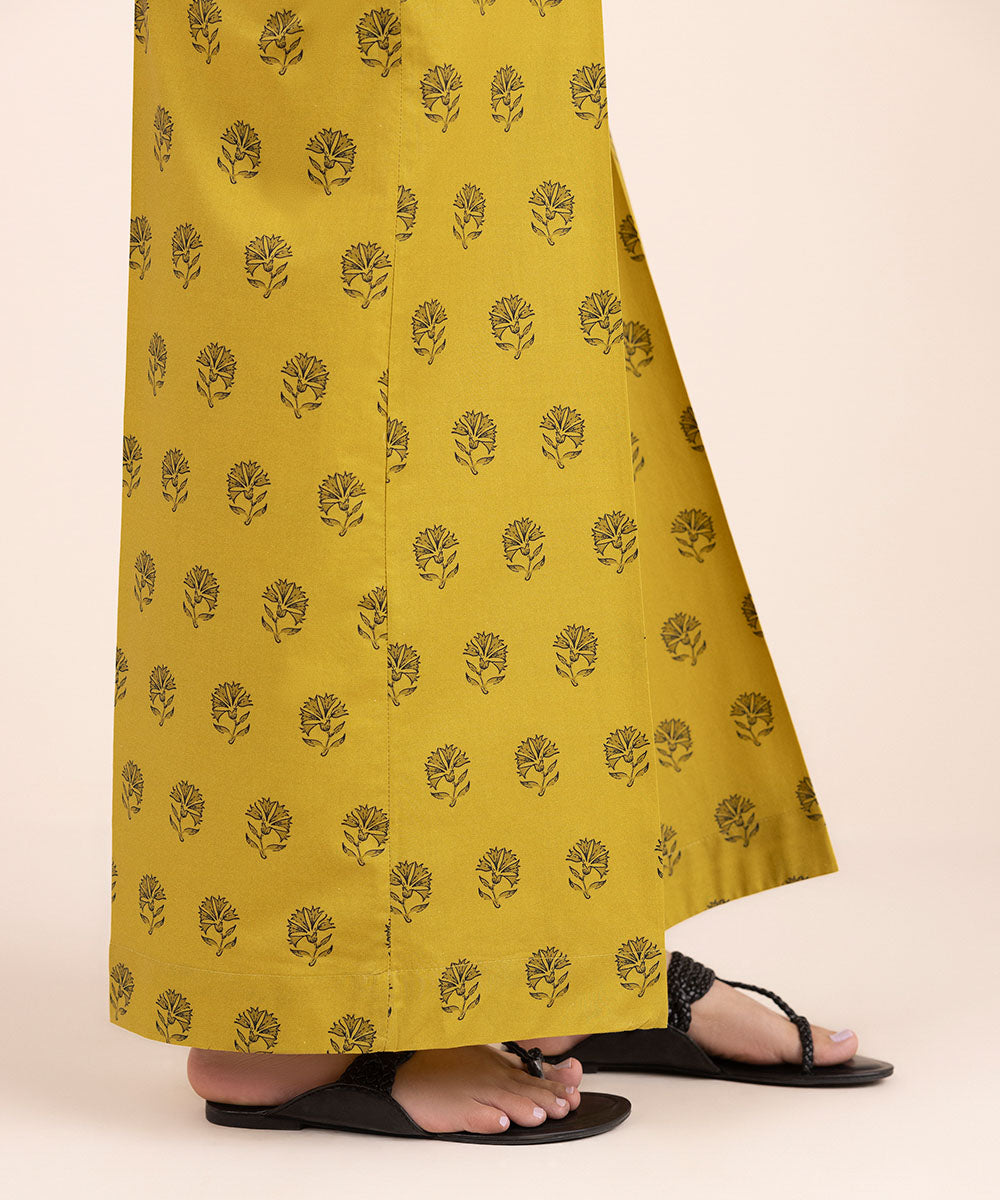 Women's Pret Cambric Yellow Printed Flared Pants