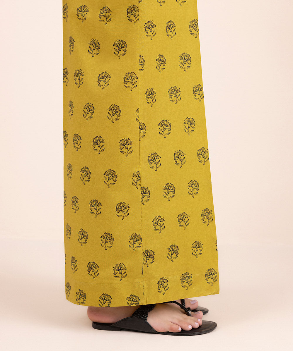 Women's Pret Cambric Yellow Printed Flared Pants