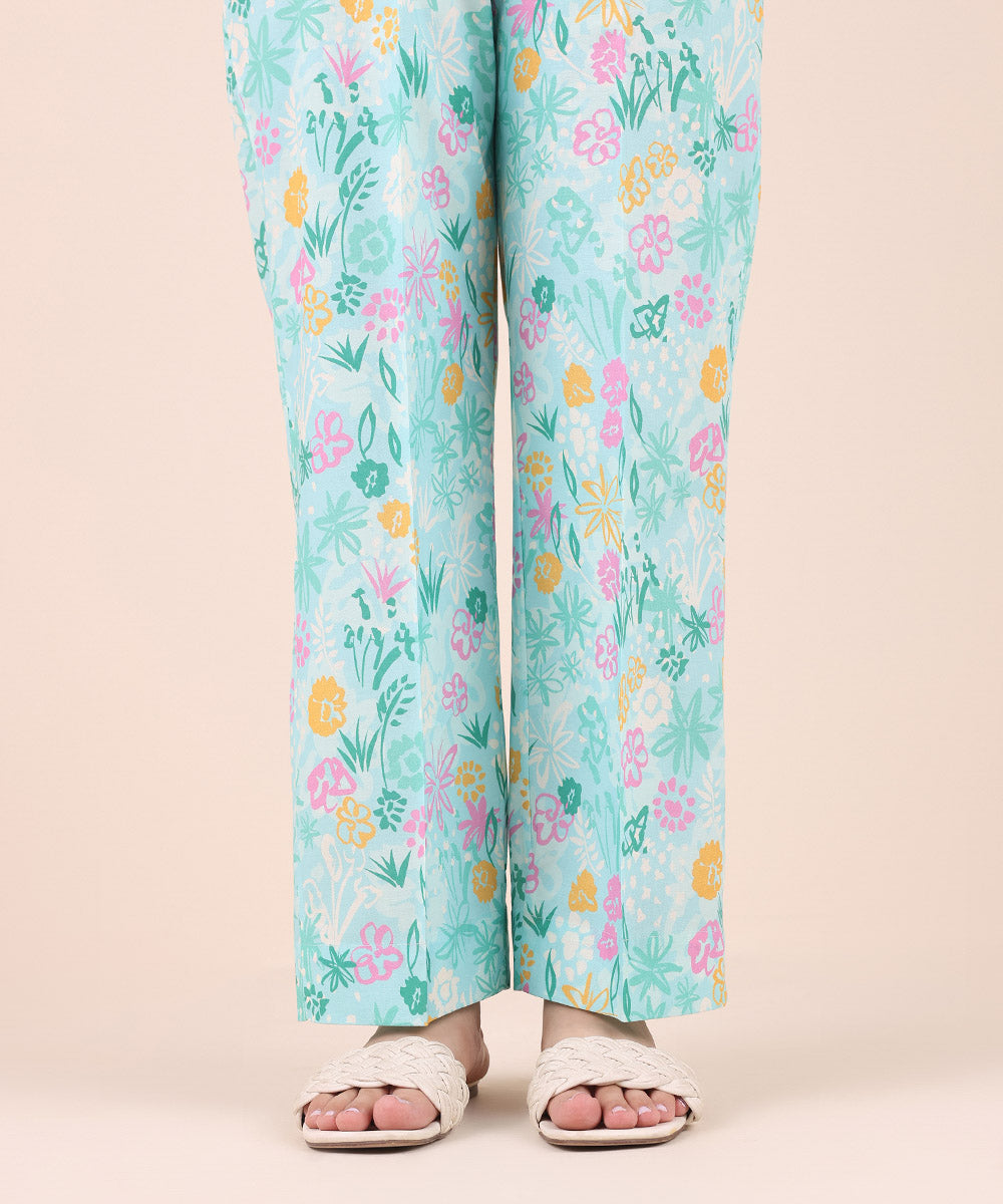 Women's Pret Cambric Blue Printed Straight Pants