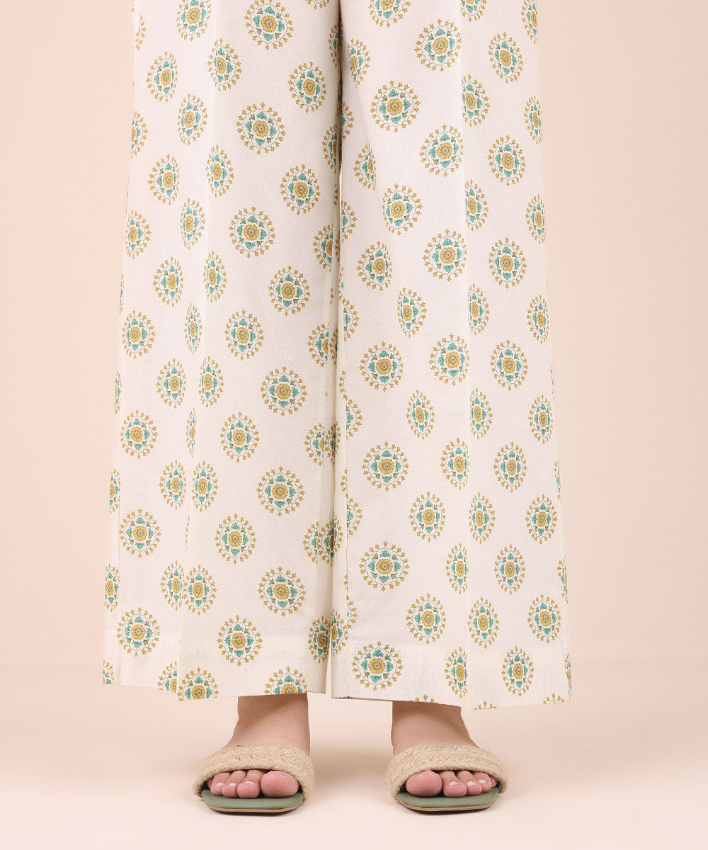 Women's Pret Cambric Off White Printed Culottes