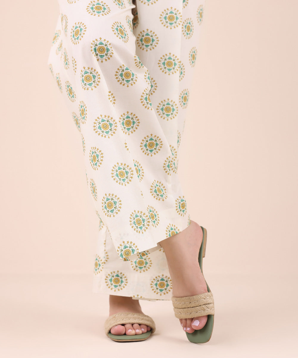 Women's Pret Cambric Off White Printed Culottes