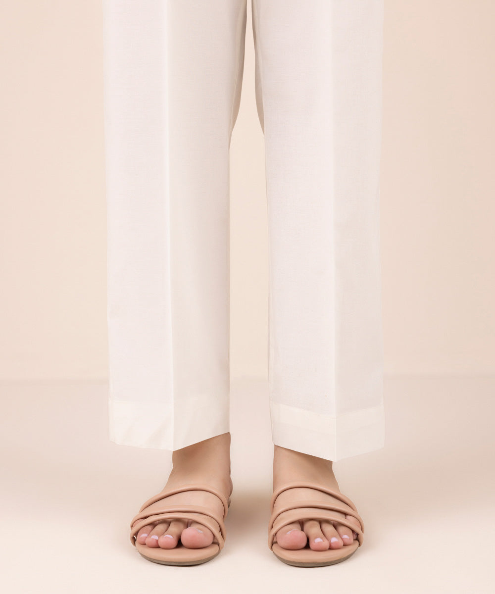 Women's Pret Cambric Off White Dyed Straight Pants