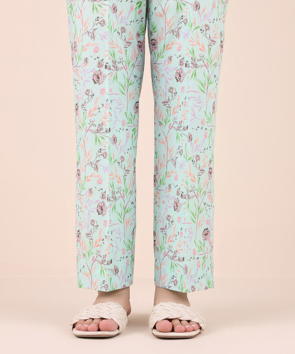 Women's Pret Cambric Blue Printed Straight Pants