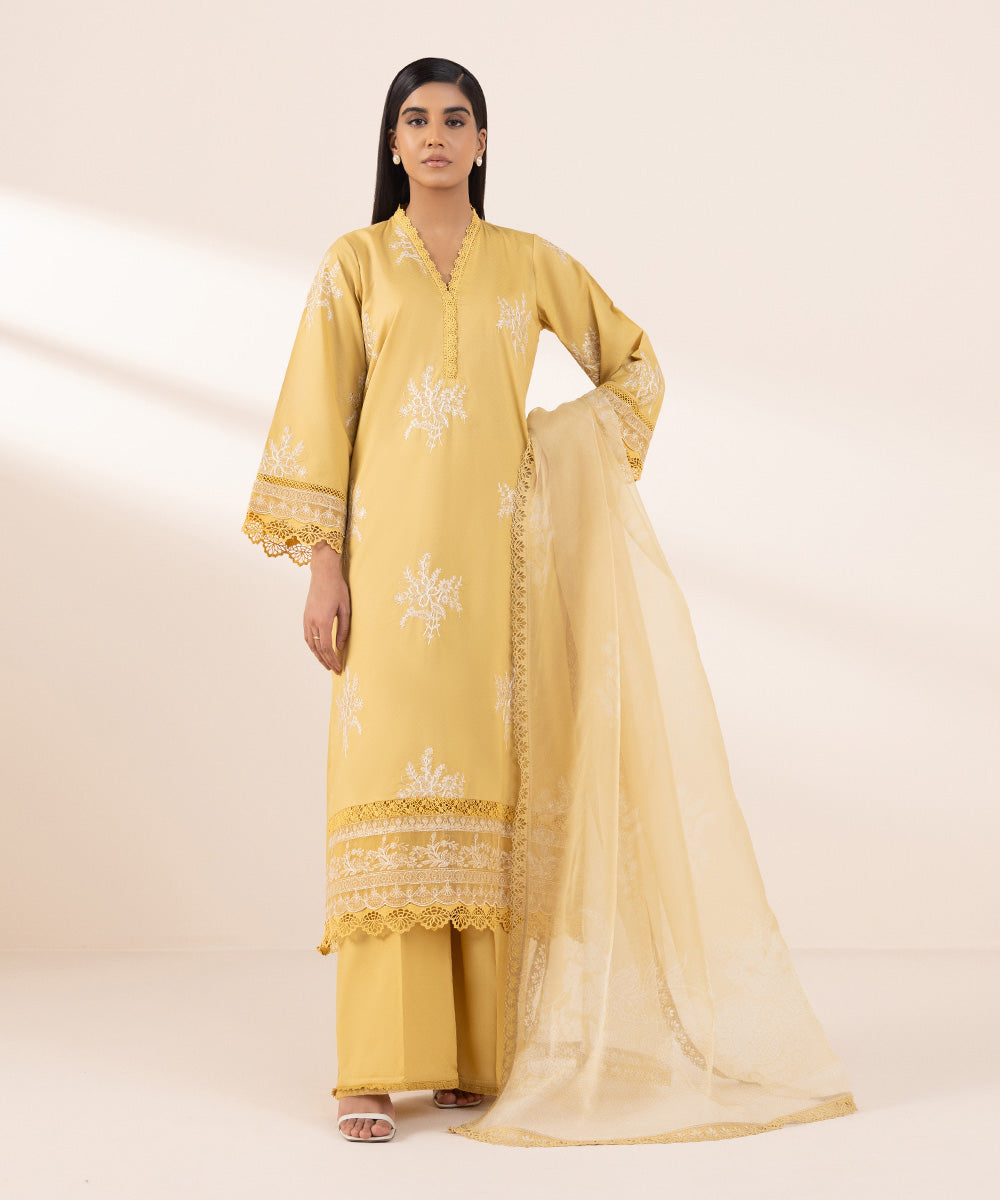 Blended Organza Yellow Printed Dupatta