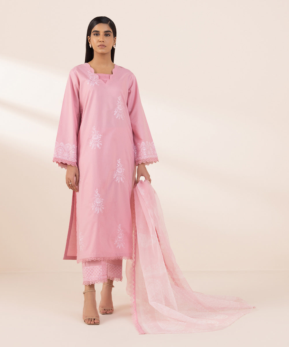 Blended Organza Pink Printed Dupatta