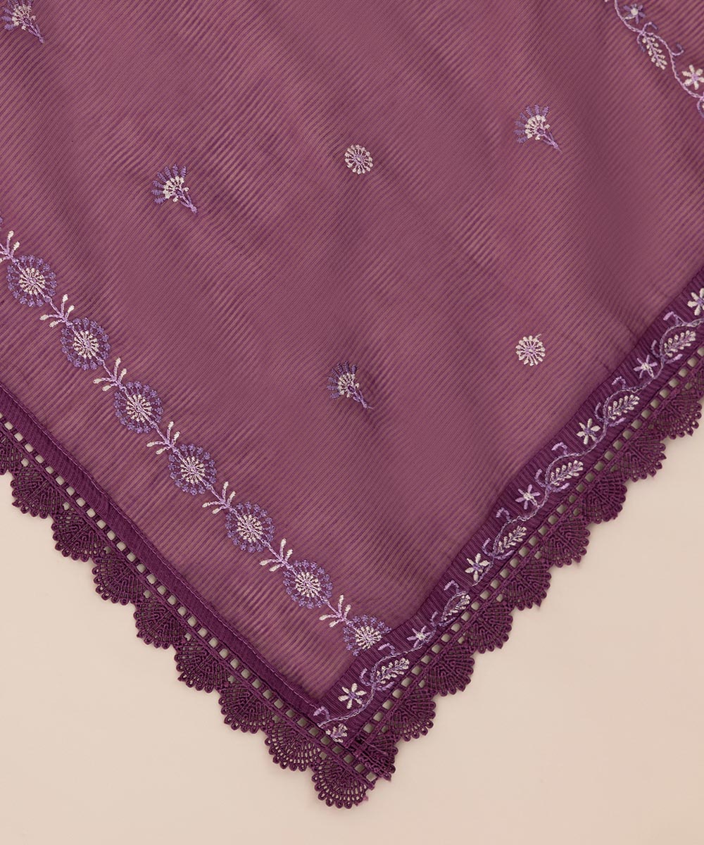 Blended Textured Karandi Purple Embroidered Dupatta