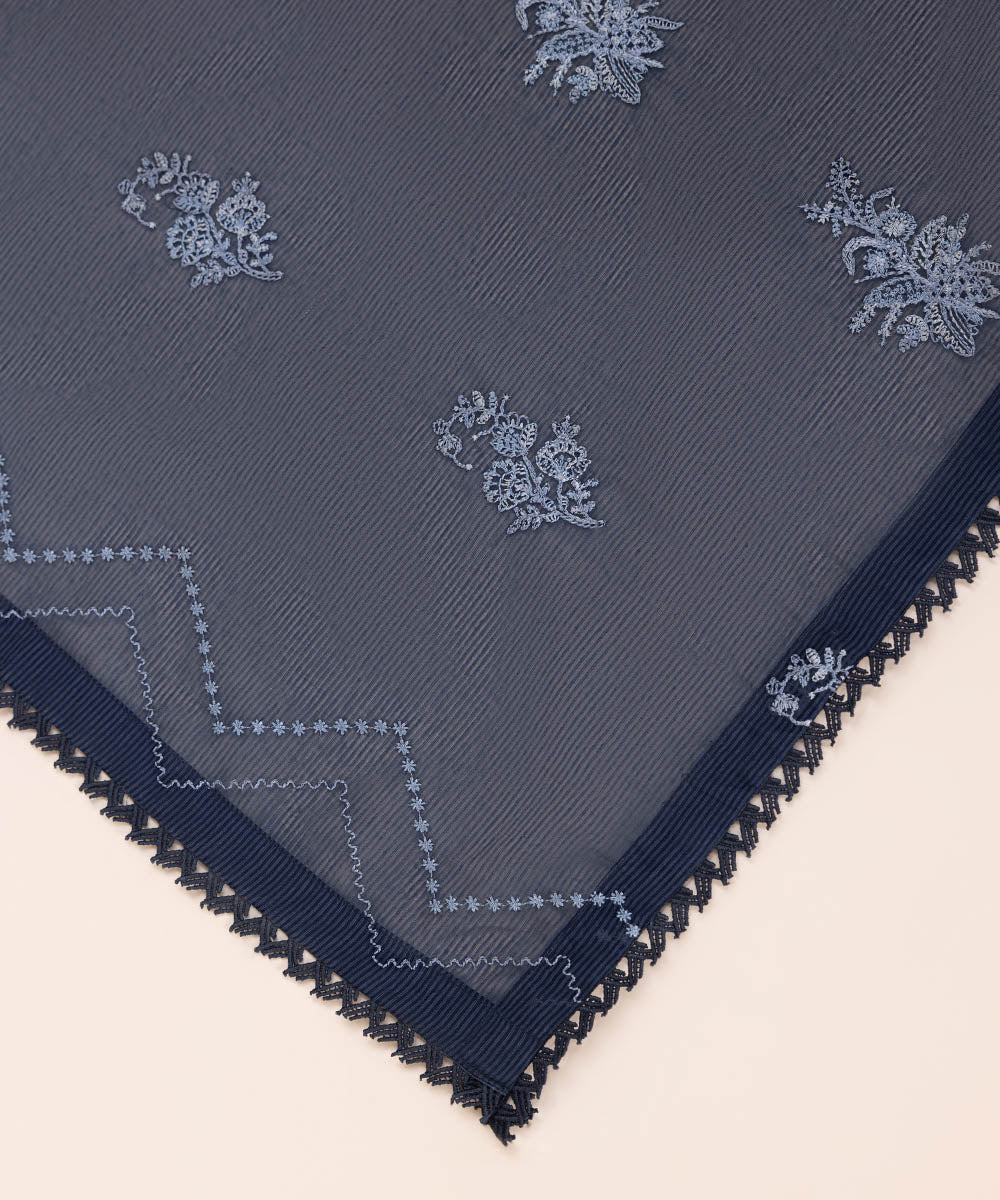 Blended Textured Karandi Blue Embroidered Dupatta