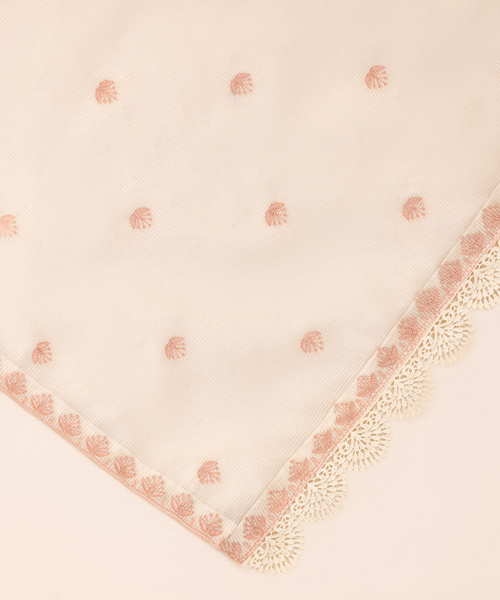 Blended Textured Karandi Off White Embroidered Dupatta