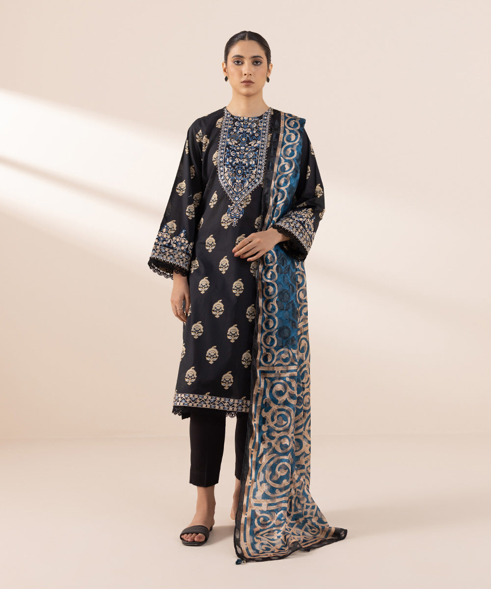 Brochea Jacquard Blue Printed Dupatta