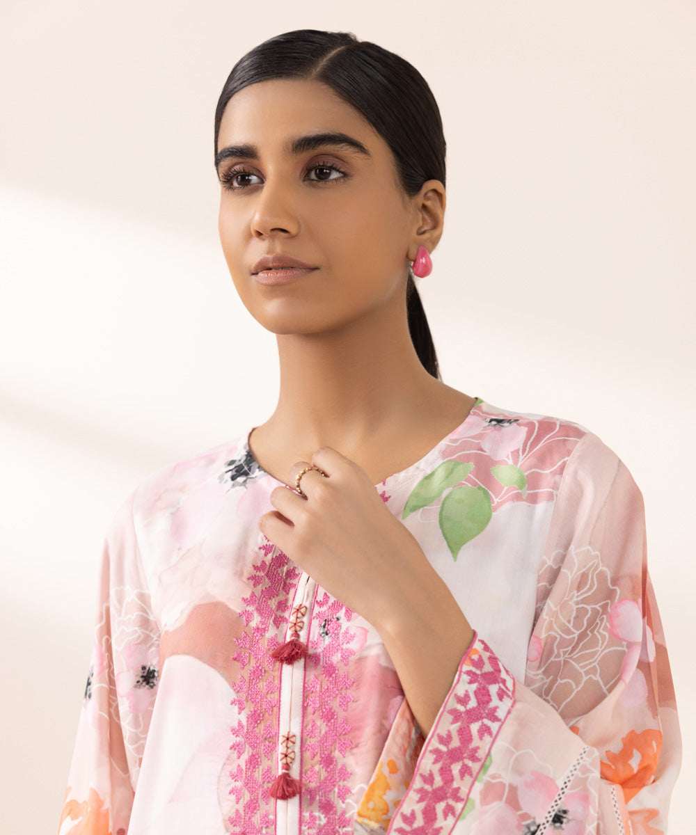 Women's Pret Arabic Lawn Printed Embroidered Multi Straight Shirt