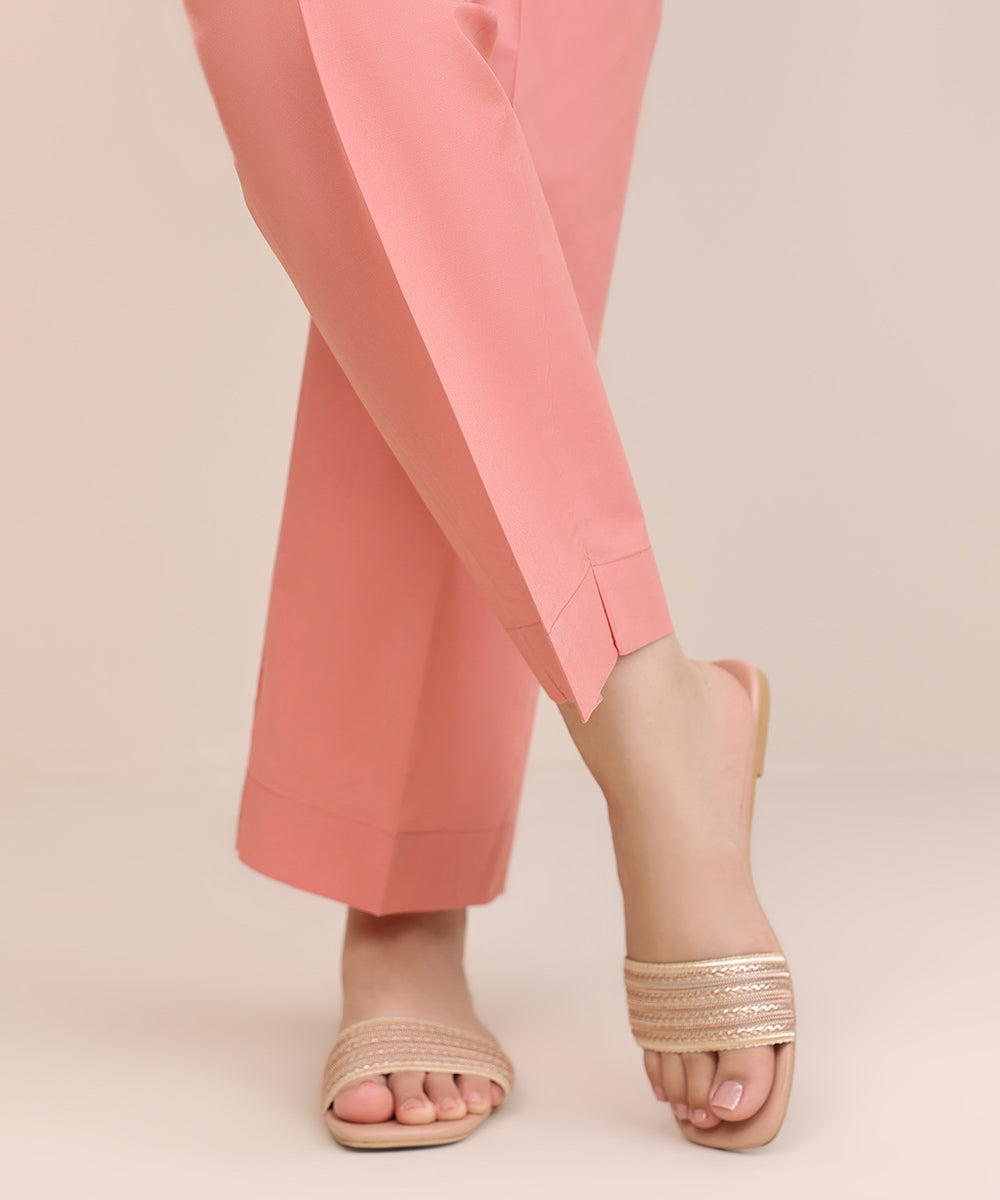 Women's Pret Cambric Pink Solid Straight Pants