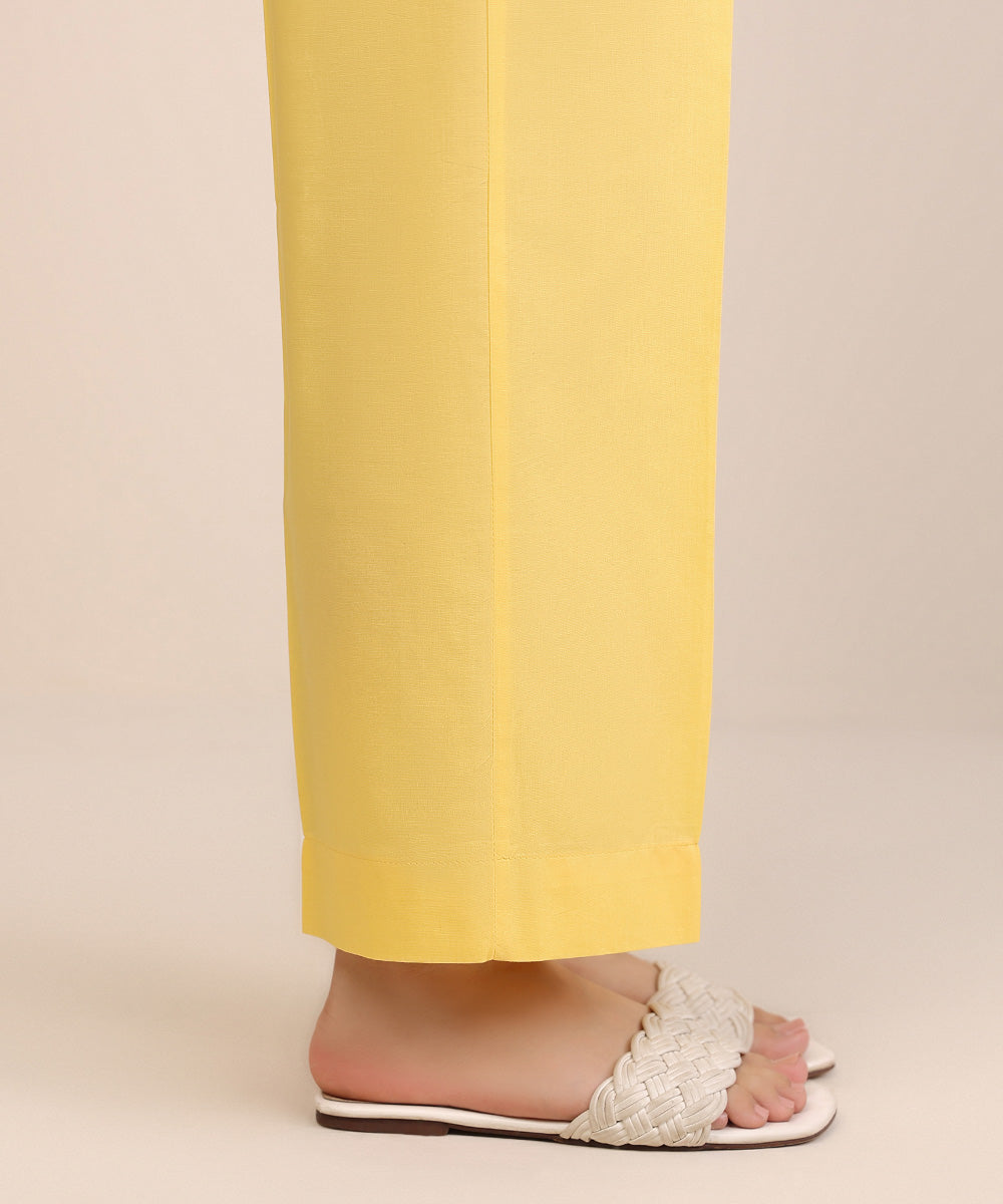 Women's Pret Cambric Yellow Solid Straight Pants