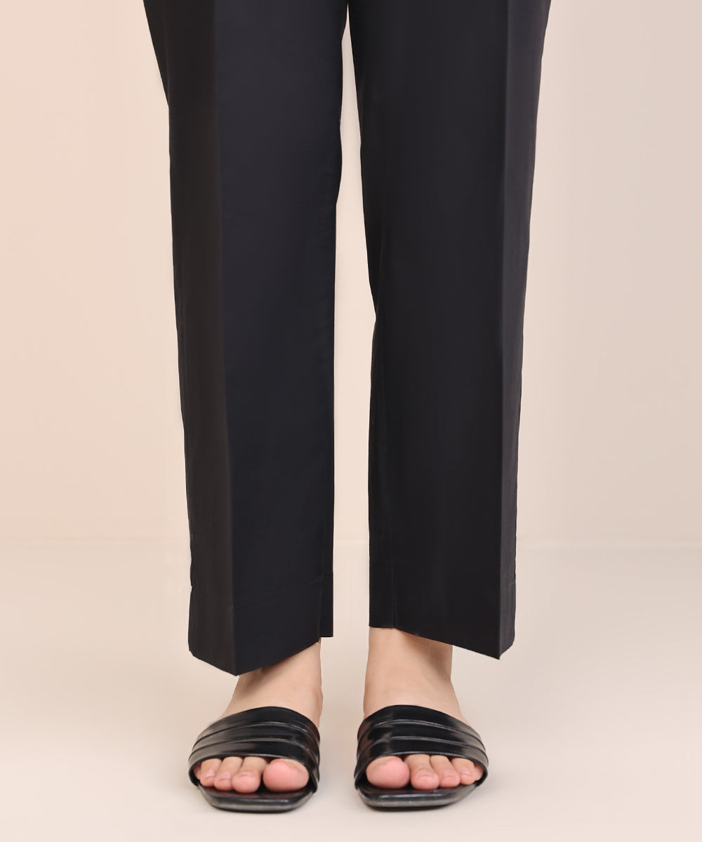 Women's Pret Cambric Black Solid Straight Pants