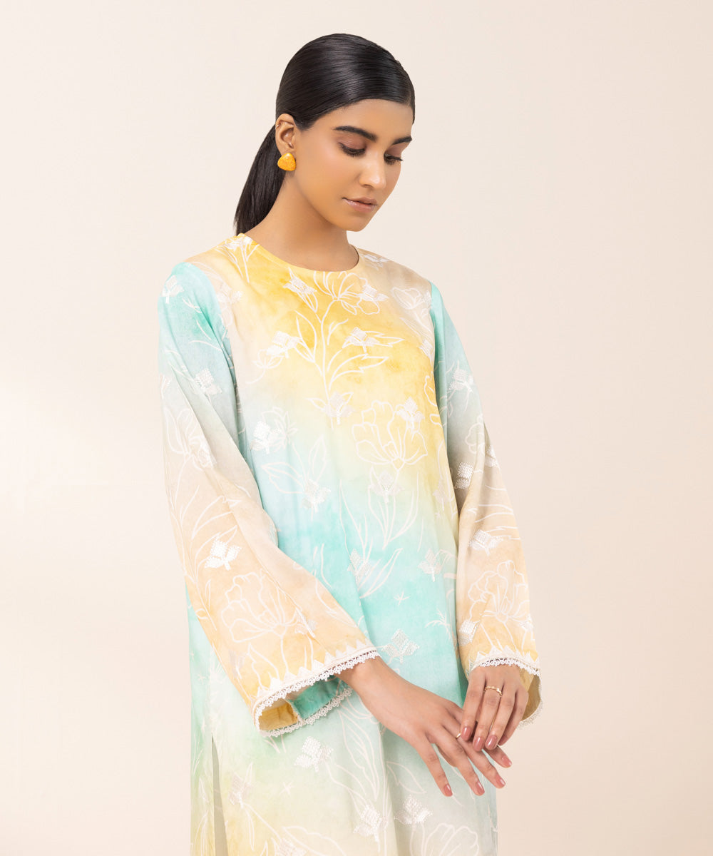 Women's Pret Arabic Lawn Printed Embroidered Multi Straight Shirt