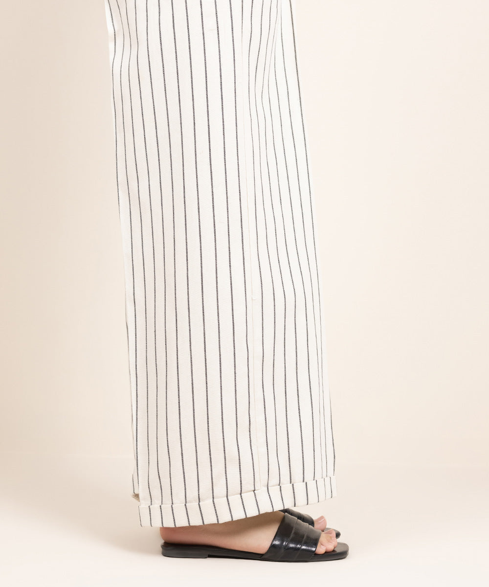 Women's Pret Yarn Dyed Cotton Solid Off White Culottes