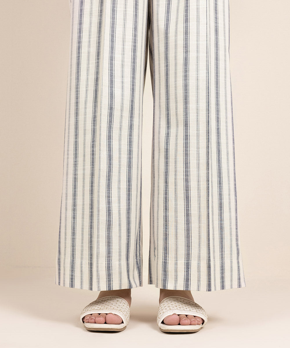 Women's Pret Yarn Dyed Cotton Solid Off White Culottes