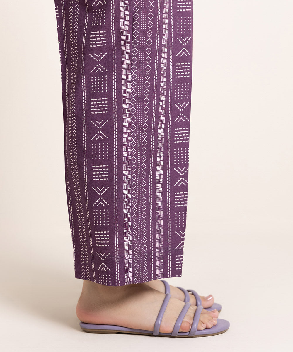 Women's Pret Cambric Printed Purple Straight Pants