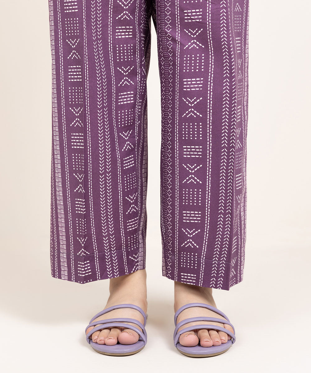 Women's Pret Cambric Printed Purple Straight Pants