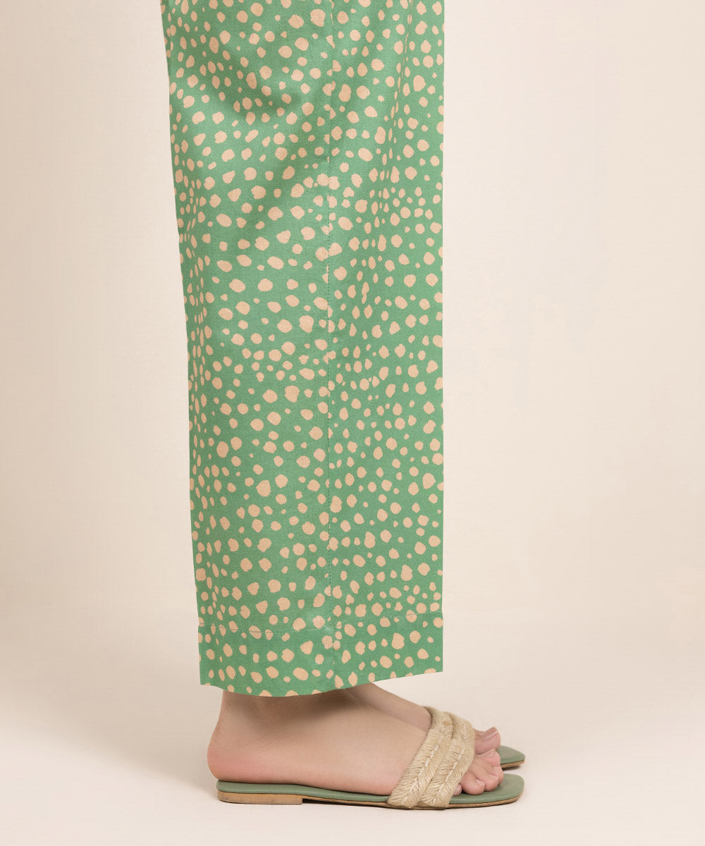 Women's Pret Cambric Printed Green Straight Pants