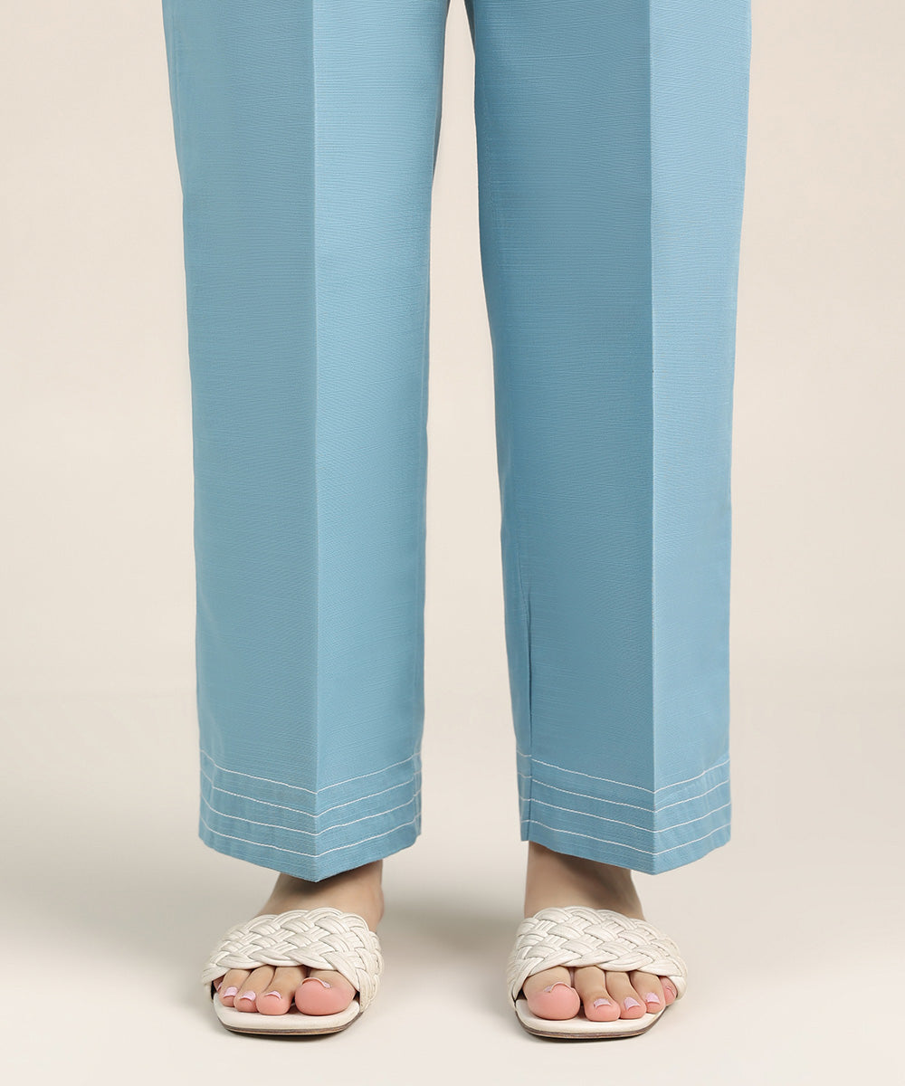 Women's Pret Khaddar Blue Solid Straight Pants