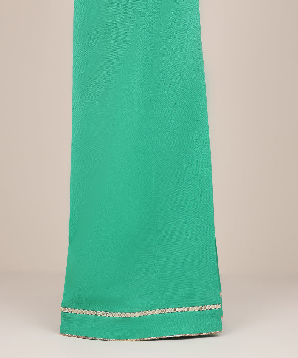 Women's Pret Khaddar Green Solid Flared Pants