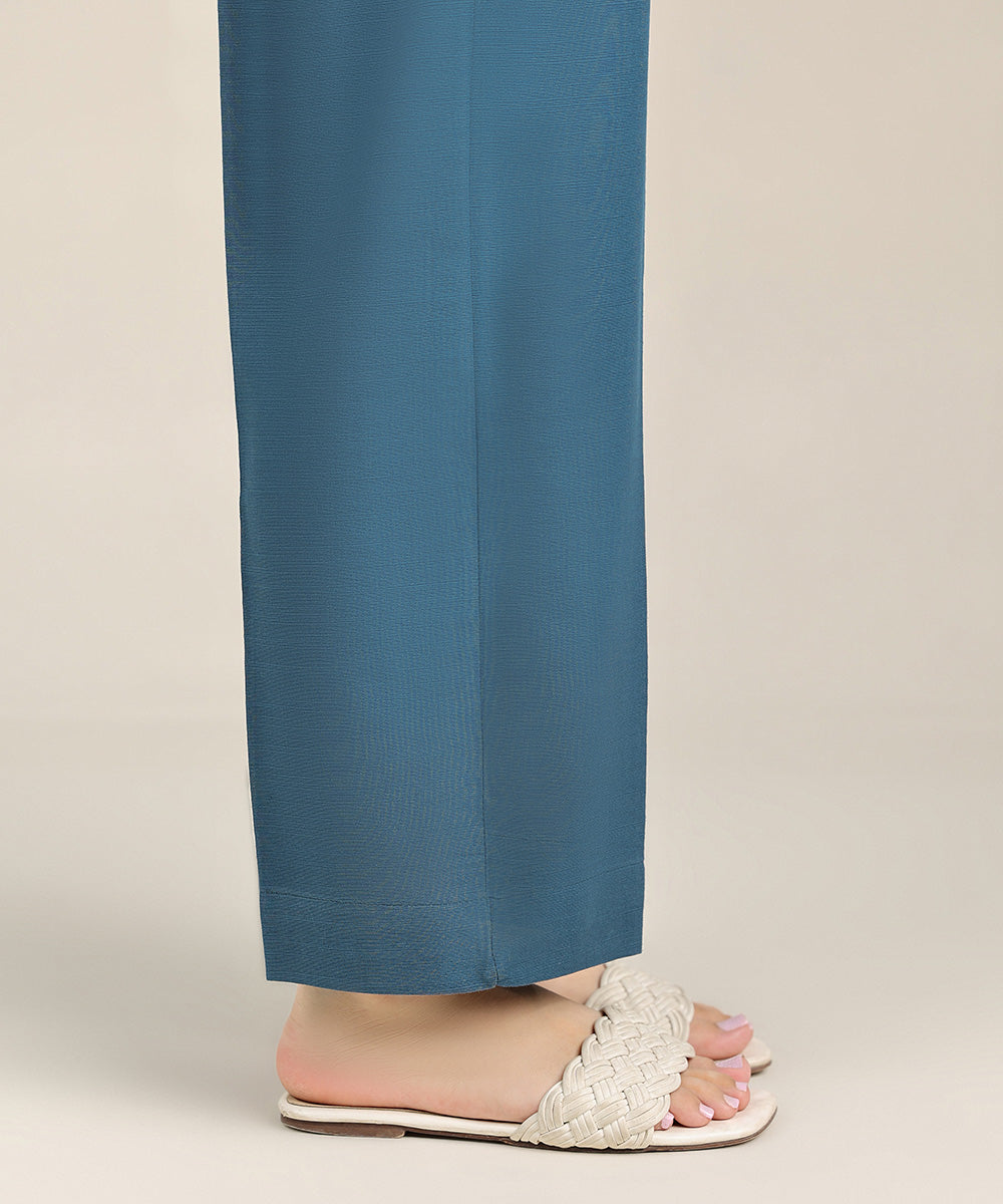 Women's Pret Khaddar Blue Solid Straight Pants