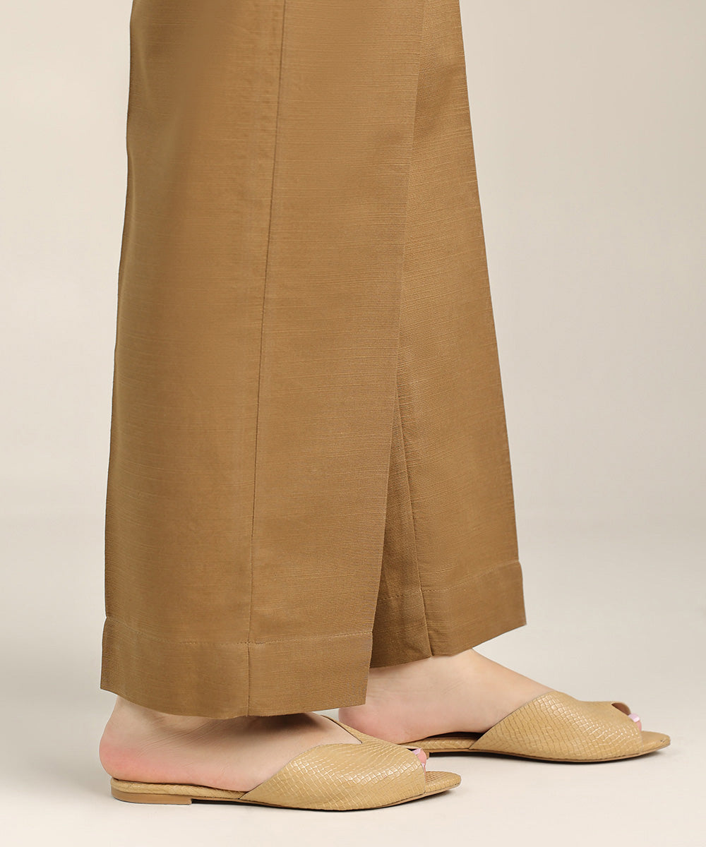 Women's Pret Khaddar Brown Solid Straight Pants