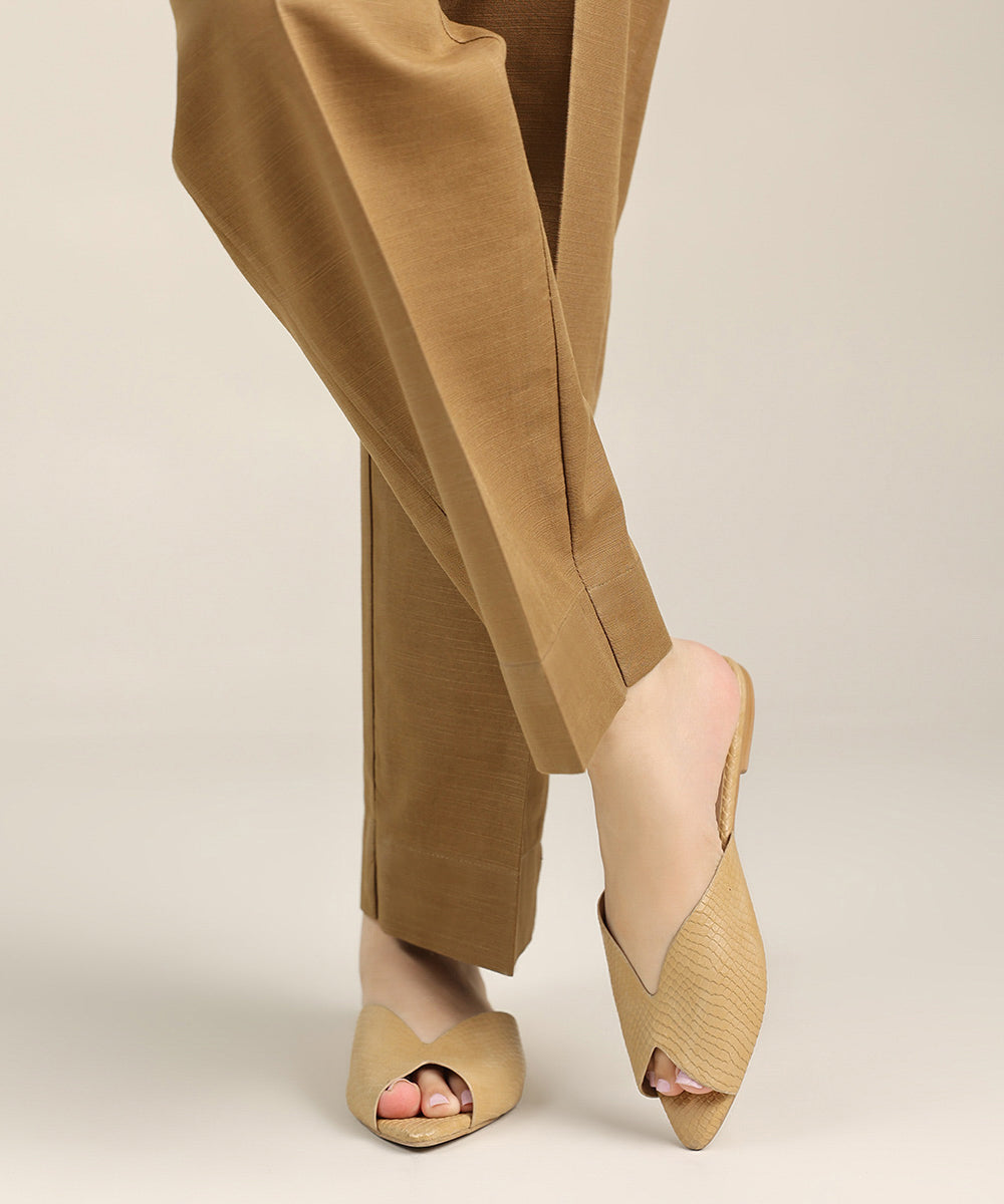 Women's Pret Khaddar Brown Solid Straight Pants