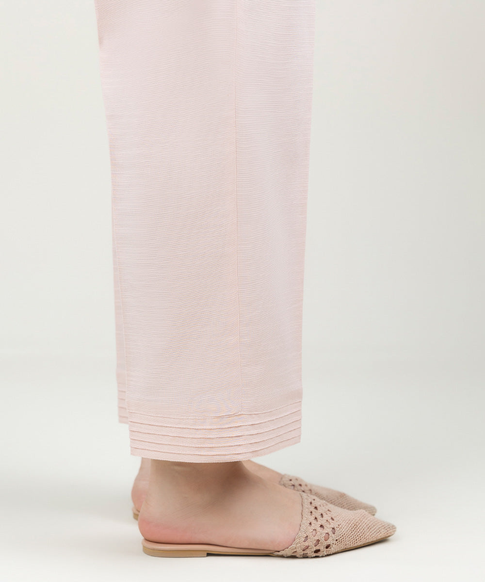 Women's Pret Khaddar Solid Powder Pink Straight Pants