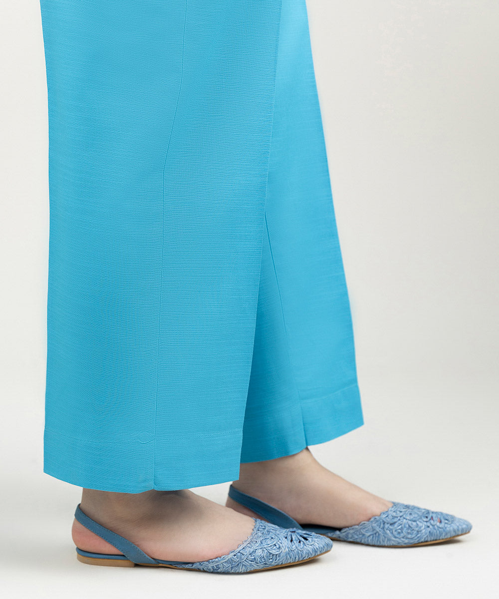 Women's Pret Khaddar Solid Blue Straight Pants