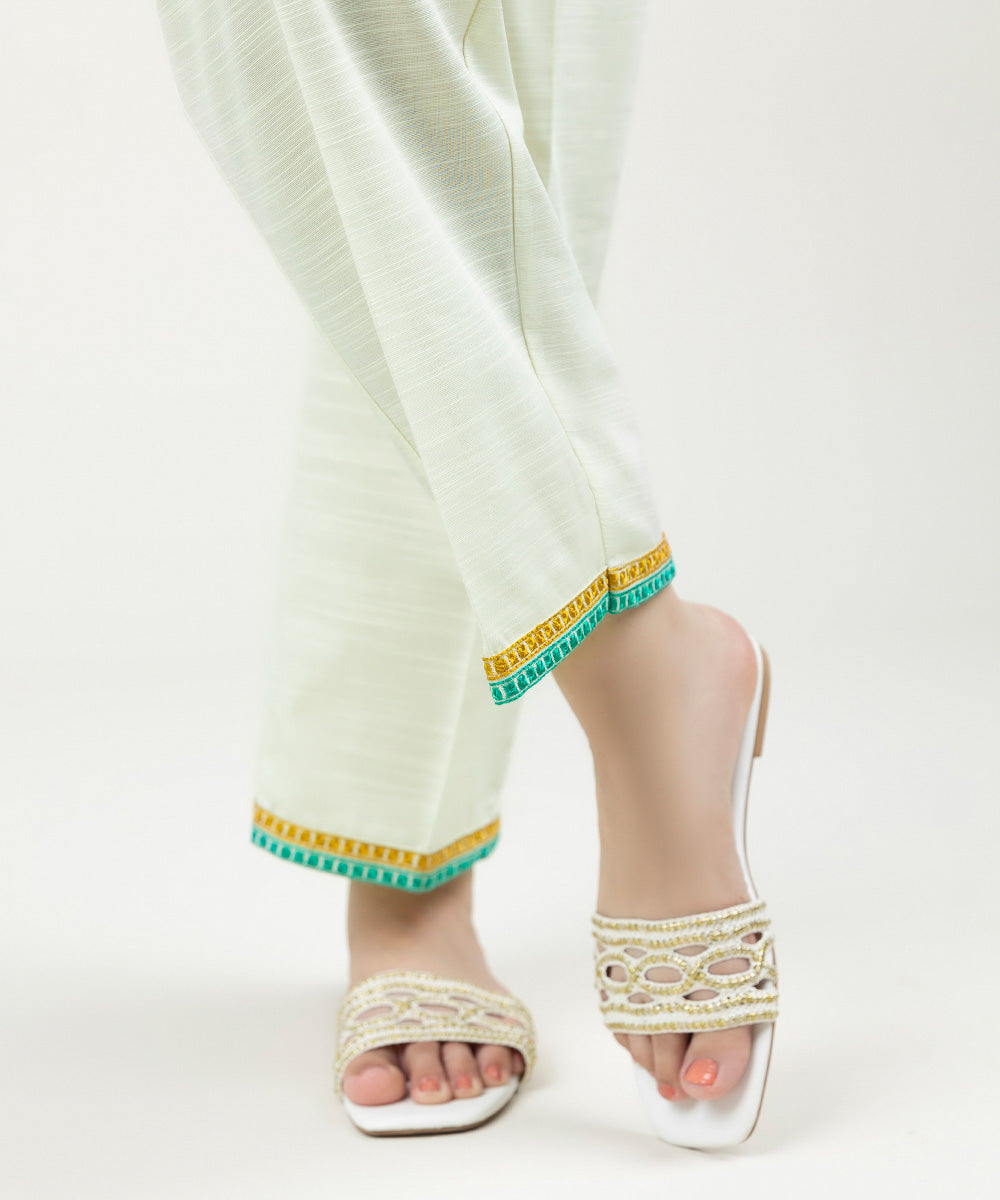 Women's Pret Khaddar Embroidered Off White Straight Pants