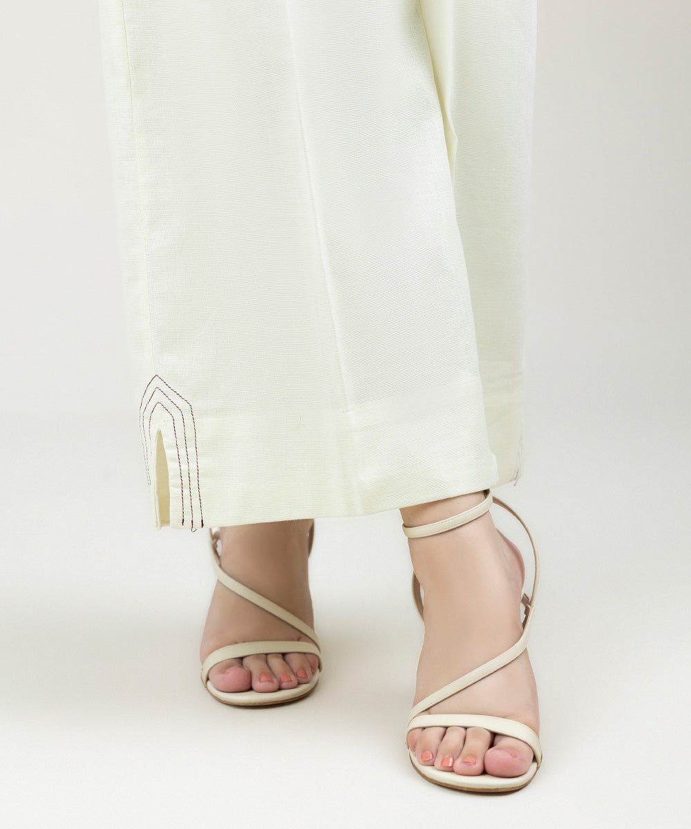 Women's Pret Khaddar Solid Off White Culottes