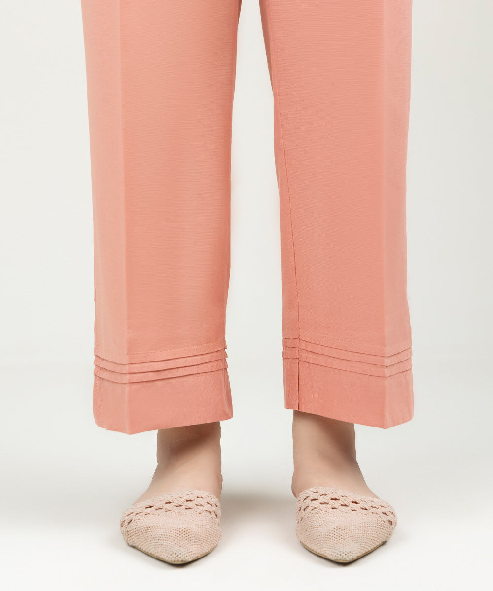 Women's Pret Khaddar Solid Tea Pink Straight Pants