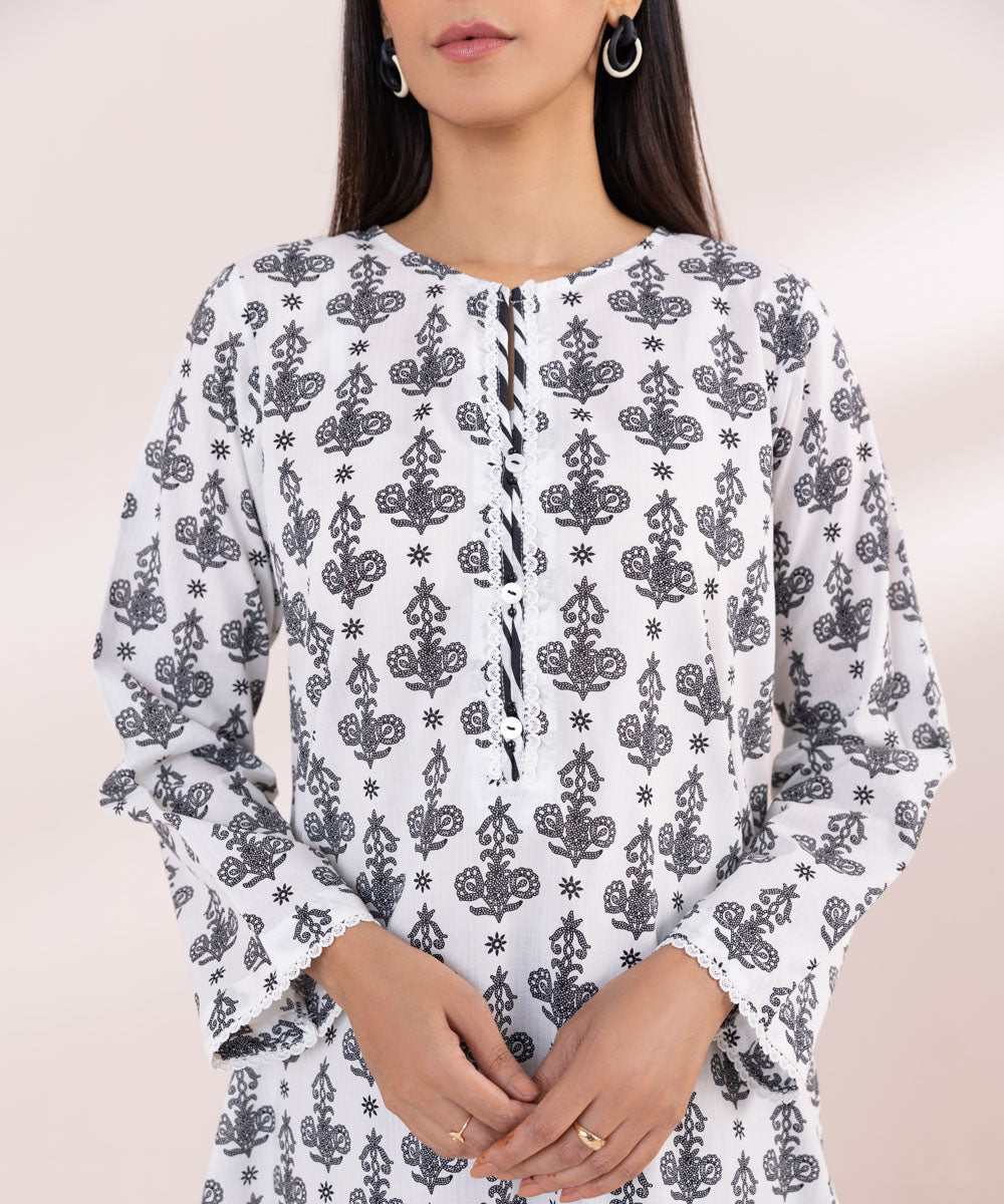 Women's Pret Textured Lawn White Printed A-Line Shirt