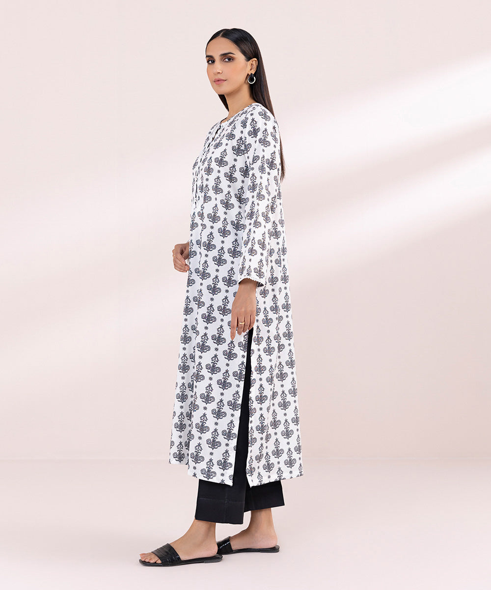 Women's Pret Textured Lawn White Printed A-Line Shirt